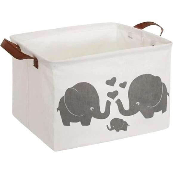 Rectangular Baby Storage Basket,Elephant Storage Bins with Handles for Nursery - Picture 1 of 6